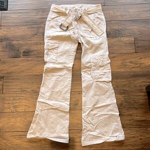 Garage Flared Leg Tan Cargo Pants with Detachable Belt